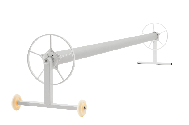 premium mobile pool cover roller | 4 lockable castors | australian made | 10 year warranty | powder coated aluminium | black/white